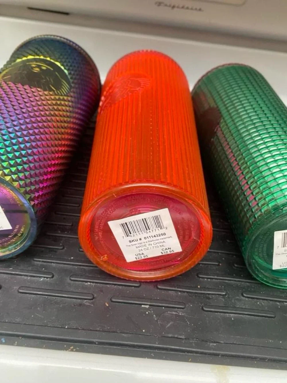Starbucks Iridescent Rainbow, Neon Red & Green Studded Cold Cups with Straws